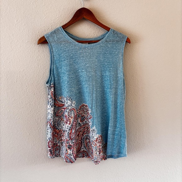 J. Jill Tops - J. Jill Love Linen Tank Top Womens M Blue Paisley Hem Sleeveless Summer Knit